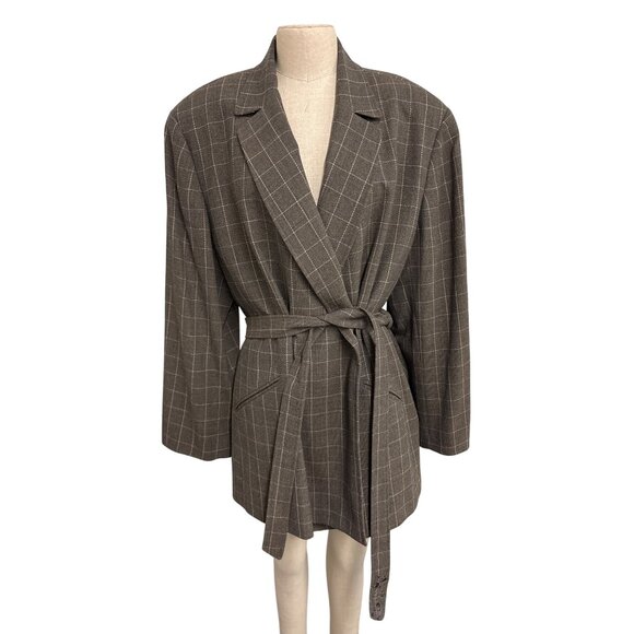 Anne Klein II Womens Brown Plaid Wool Blazer 24W Double-Breasted Tall Plus - Picture 9 of 16
